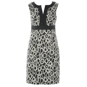 Boden Notch Neck Dress Shift Dress Sz 18  Black White Gray Geometric Sleeveless